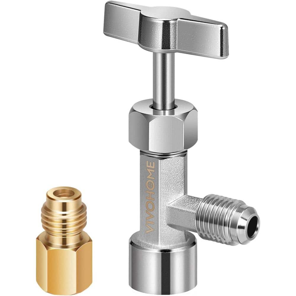 VIVOHOME R134a Zelfsluitende Bus Opener met Tank Adapter voor 1/4 in. en 1/2 in. AC Vulslangen