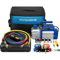 VIVOHOME 110V 1/2 PK 5CFM 2-Traps HVAC Vacuümpomp en 4-Weg AC Manometer Set Kit met Lekdetector