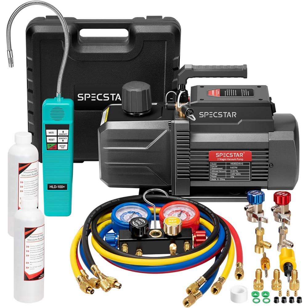 VIVOHOME 110V 1 PK 9,6 CFM Dubbeltraps HVAC Vacuümpomp en 4-Weg AC Manometer Set Kit met Lekdetector